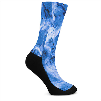 Blue Sapphire Marble Print Crew Socks