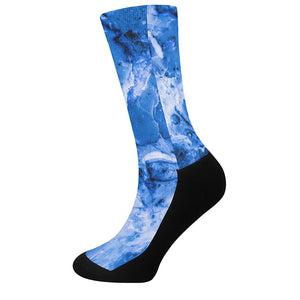 Blue Sapphire Marble Print Crew Socks
