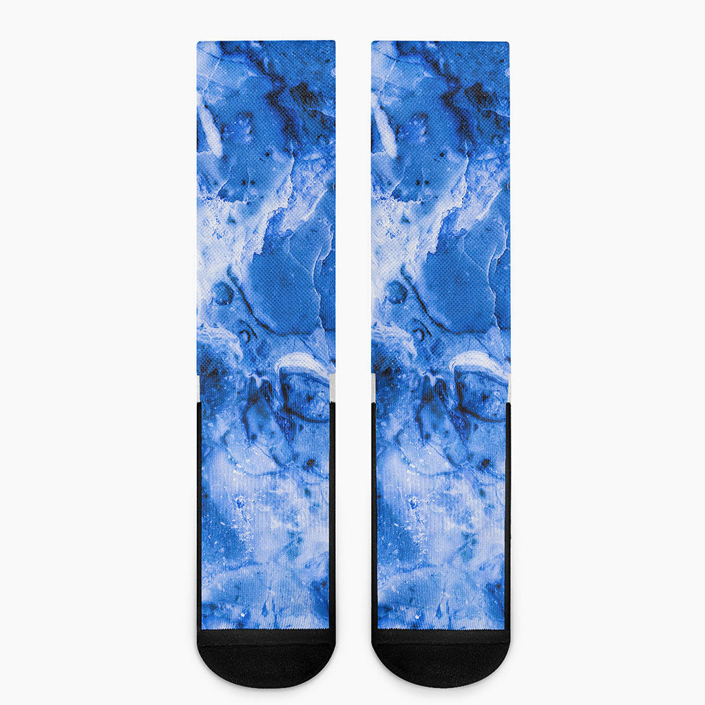 Blue Sapphire Marble Print Crew Socks