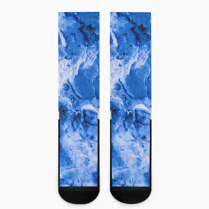 Blue Sapphire Marble Print Crew Socks