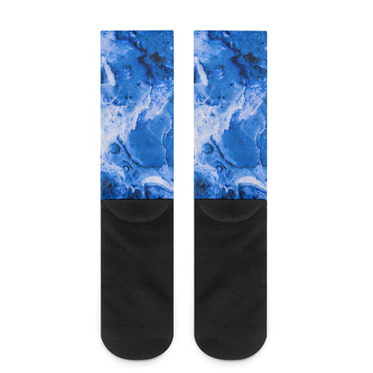 Blue Sapphire Marble Print Crew Socks