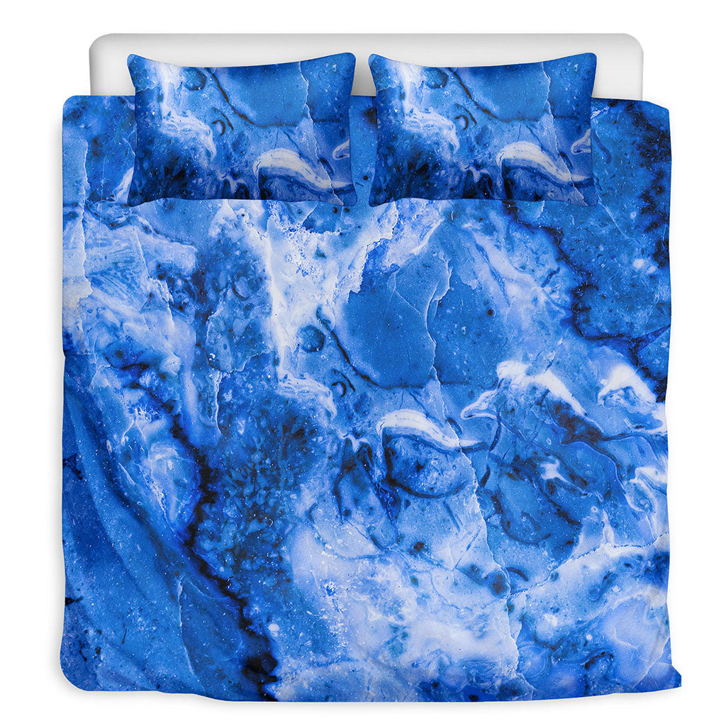 Blue Sapphire Marble Print Duvet Cover Bedding Set