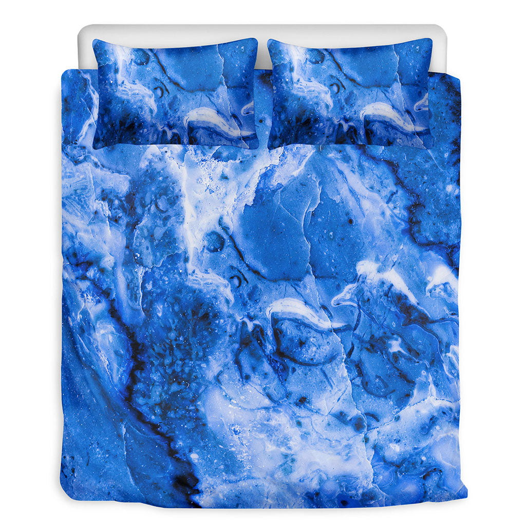 Blue Sapphire Marble Print Duvet Cover Bedding Set