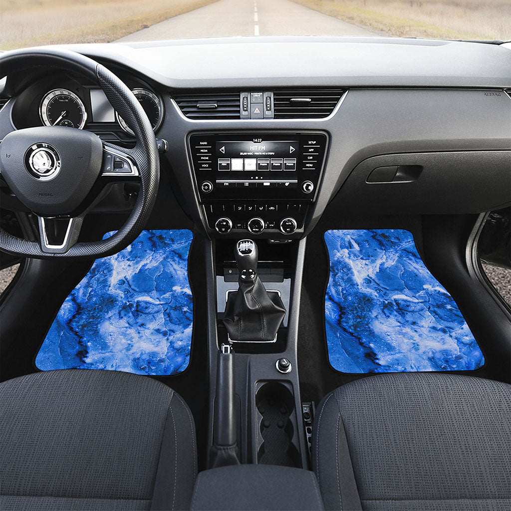 Blue Sapphire Marble Print Front and Back Car Floor Mats