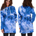 Blue Sapphire Marble Print Hoodie Dress GearFrost