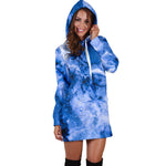 Blue Sapphire Marble Print Hoodie Dress GearFrost