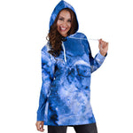 Blue Sapphire Marble Print Hoodie Dress GearFrost