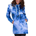 Blue Sapphire Marble Print Pullover Hoodie Dress