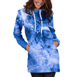 Blue Sapphire Marble Print Hoodie Dress GearFrost