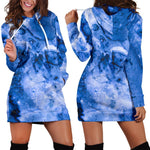 Blue Sapphire Marble Print Hoodie Dress GearFrost