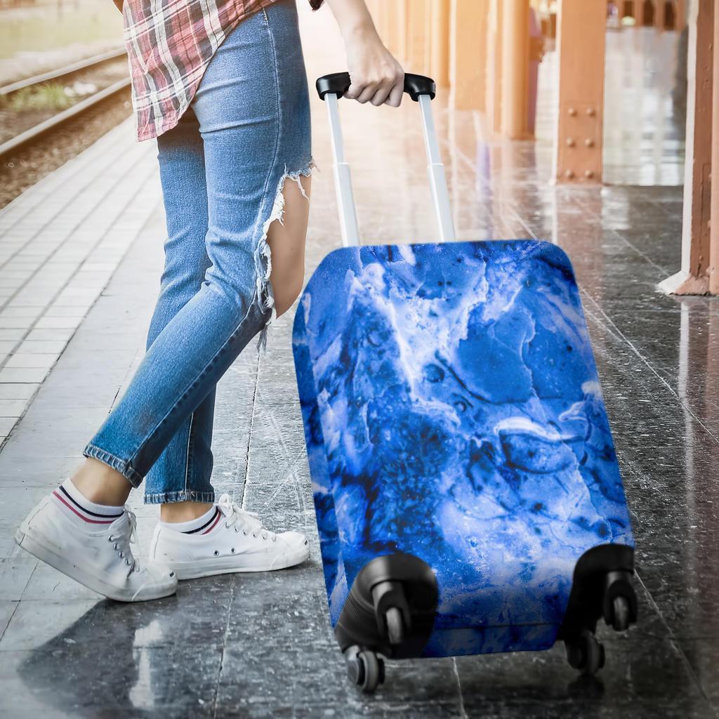 Blue Sapphire Marble Print Luggage Cover GearFrost