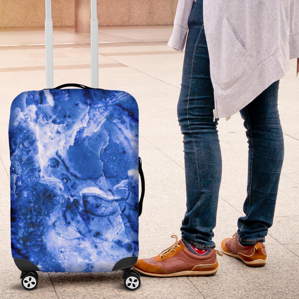 Blue Sapphire Marble Print Luggage Cover GearFrost