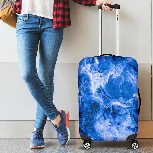 Blue Sapphire Marble Print Luggage Cover GearFrost