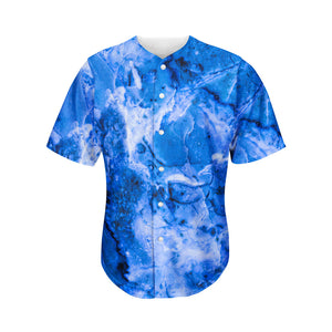 Blue Sapphire Marble Print Men's Baseball Jersey