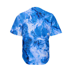 Blue Sapphire Marble Print Men's Baseball Jersey