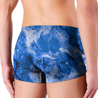 Blue Sapphire Marble Print Men's Boxer Briefs