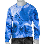 Blue Sapphire Marble Print Men's Crewneck Sweatshirt GearFrost