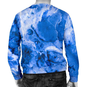 Blue Sapphire Marble Print Men's Crewneck Sweatshirt GearFrost