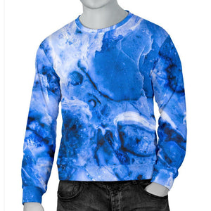 Blue Sapphire Marble Print Men's Crewneck Sweatshirt GearFrost