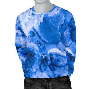 Blue Sapphire Marble Print Men's Crewneck Sweatshirt GearFrost