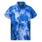 Blue Sapphire Marble Print Men's Short Sleeve Shirt