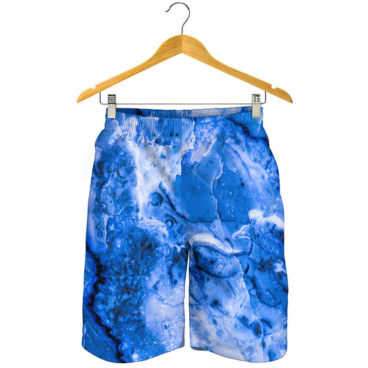 Blue Sapphire Marble Print Men's Shorts