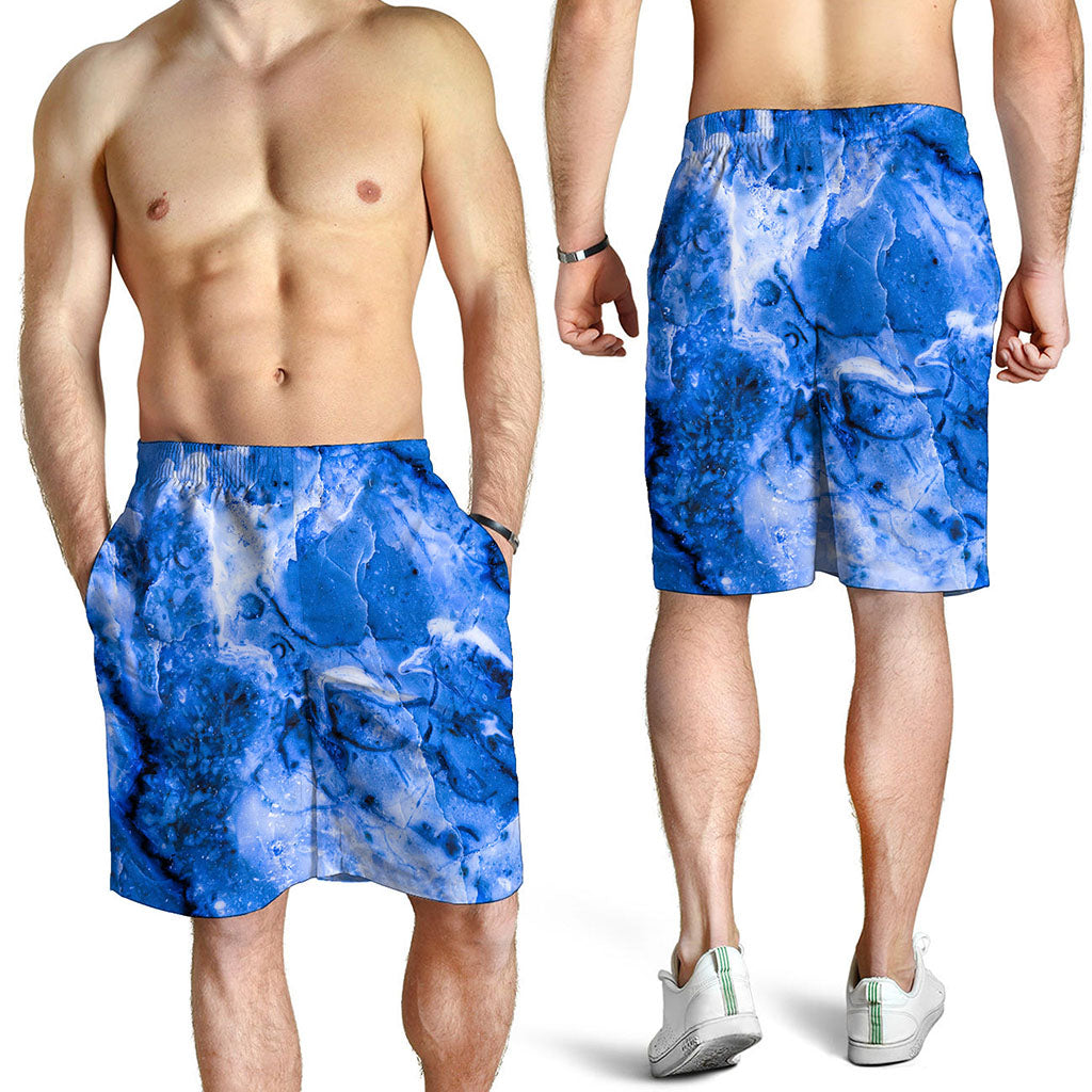 Blue Sapphire Marble Print Men's Shorts