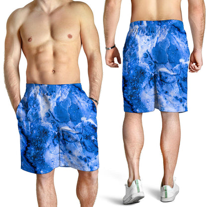 Blue Sapphire Marble Print Men's Shorts