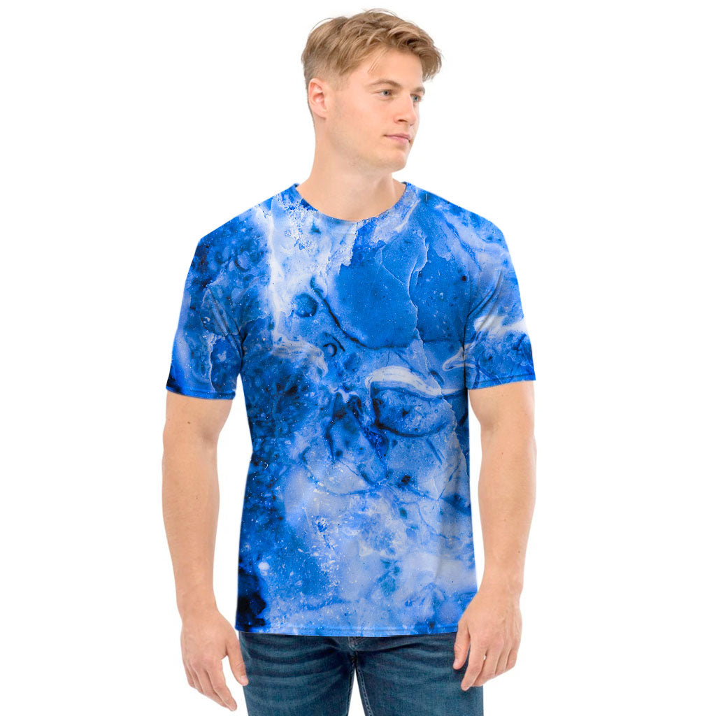 Blue Sapphire Marble Print Men's T-Shirt