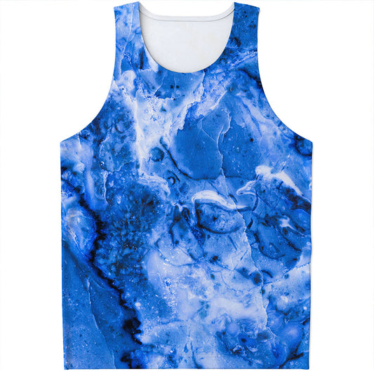 Blue Sapphire Marble Print Men's Tank Top
