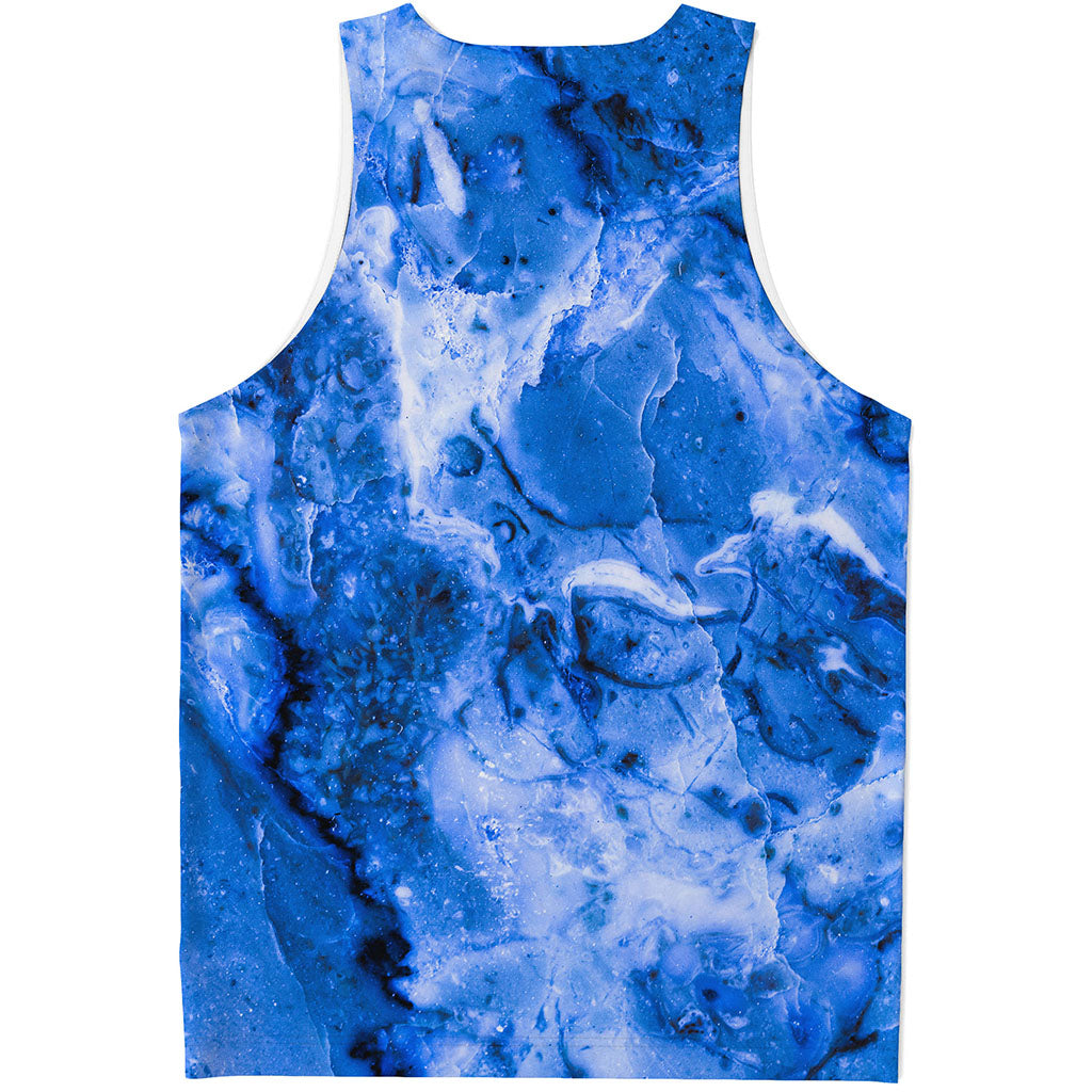 Blue Sapphire Marble Print Men's Tank Top