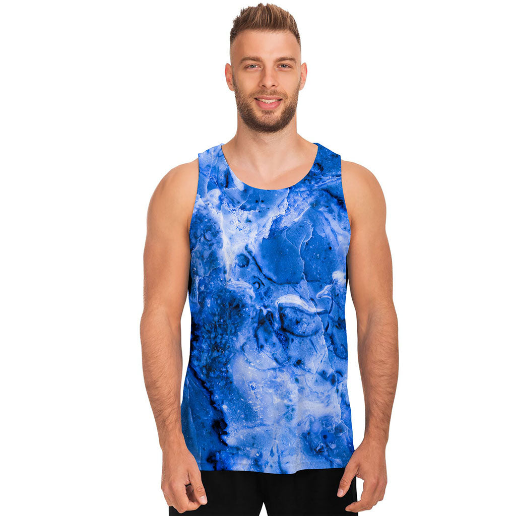 Blue Sapphire Marble Print Men's Tank Top