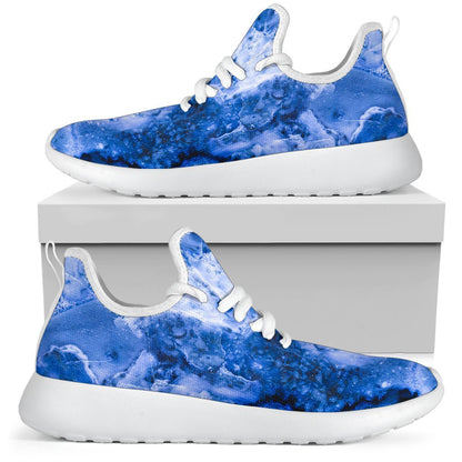 Blue Sapphire Marble Print Mesh Knit Shoes GearFrost