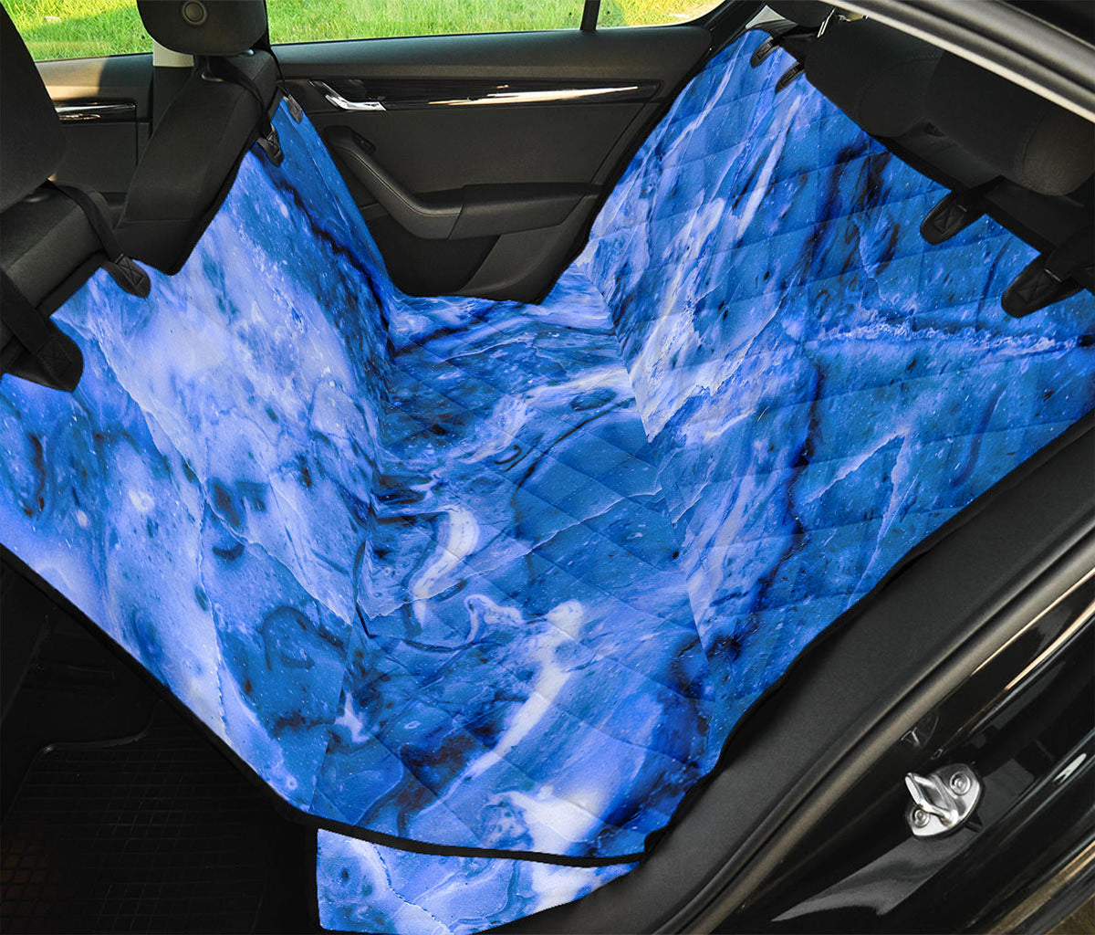Blue Sapphire Marble Print Pet Car Back Seat Cover