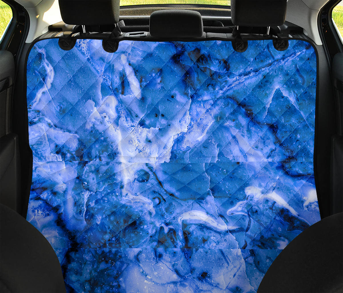 Blue Sapphire Marble Print Pet Car Back Seat Cover