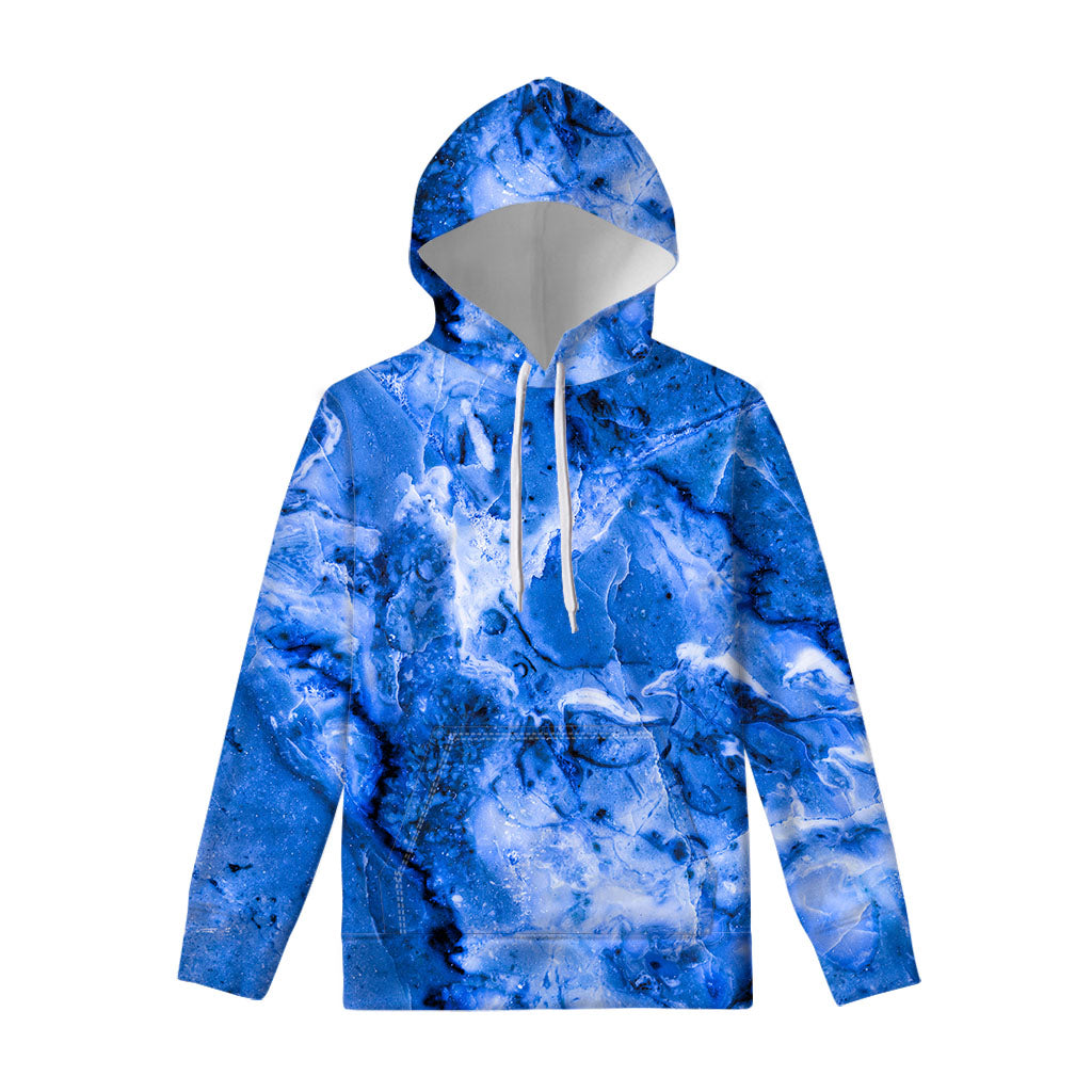 Blue Sapphire Marble Print Pullover Hoodie