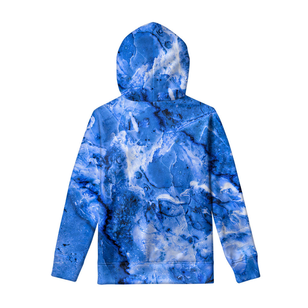 Blue Sapphire Marble Print Pullover Hoodie