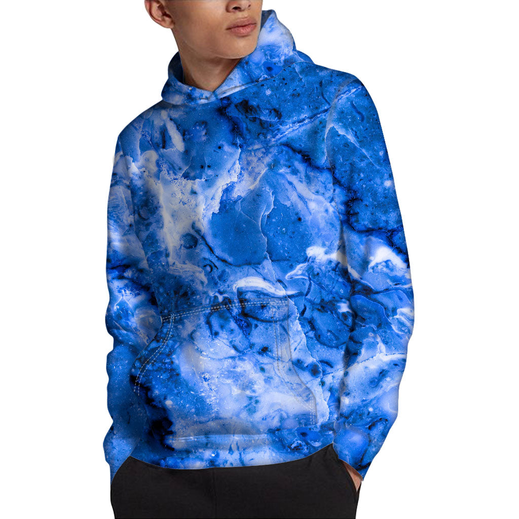 Blue Sapphire Marble Print Pullover Hoodie