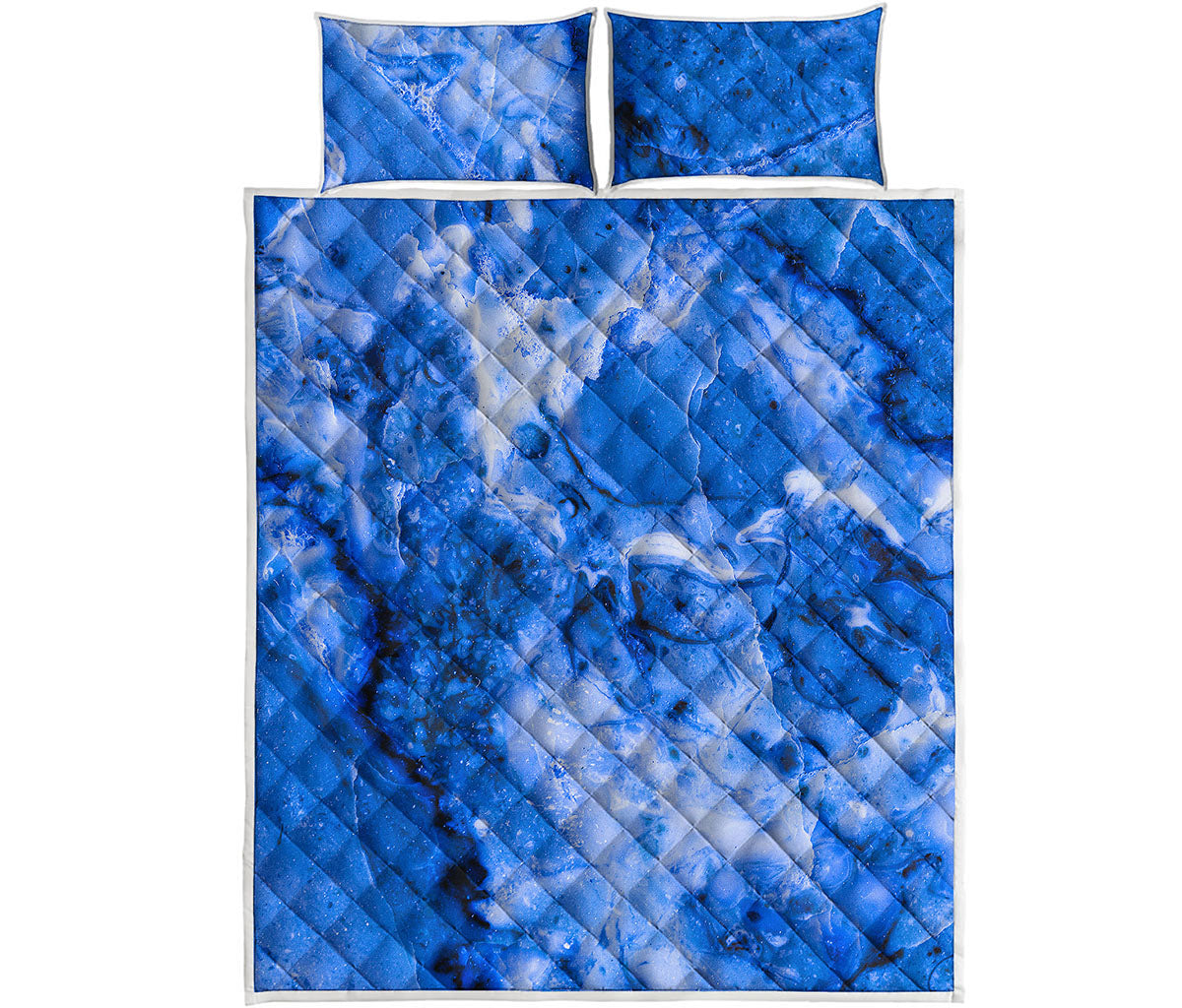 Blue Sapphire Marble Print Quilt Bed Set