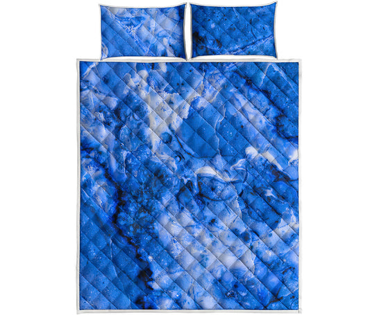 Blue Sapphire Marble Print Quilt Bed Set