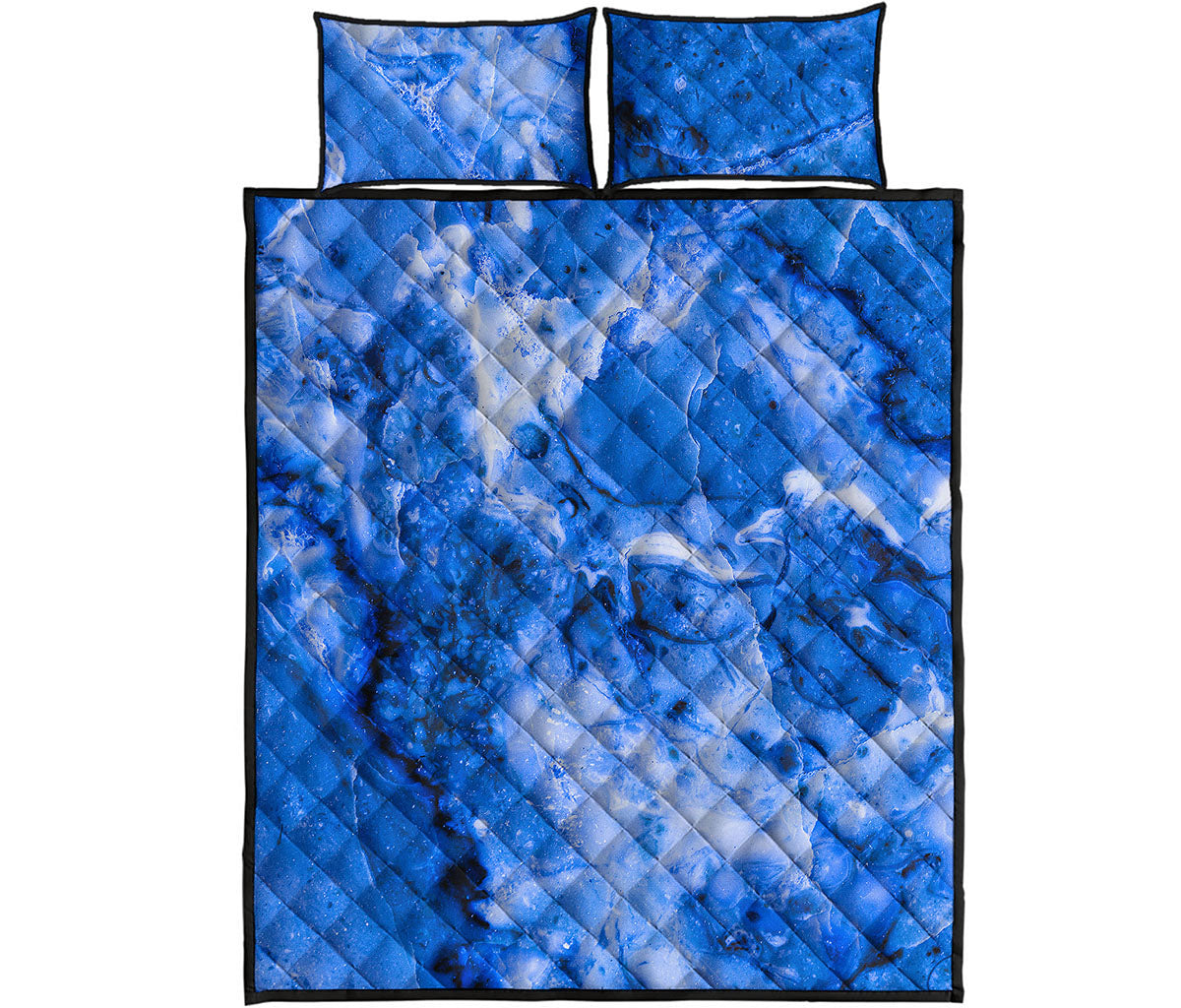 Blue Sapphire Marble Print Quilt Bed Set