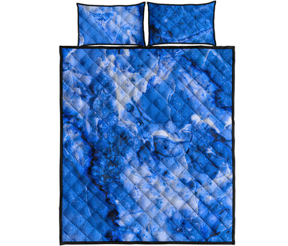 Blue Sapphire Marble Print Quilt Bed Set