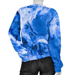 Blue Sapphire Marble Print Women's Crewneck Sweatshirt GearFrost
