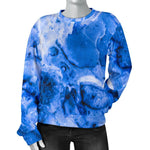 Blue Sapphire Marble Print Women's Crewneck Sweatshirt GearFrost