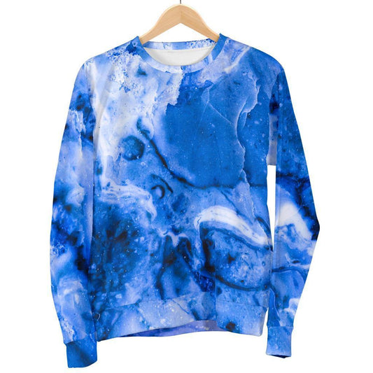 Blue Sapphire Marble Print Women's Crewneck Sweatshirt GearFrost