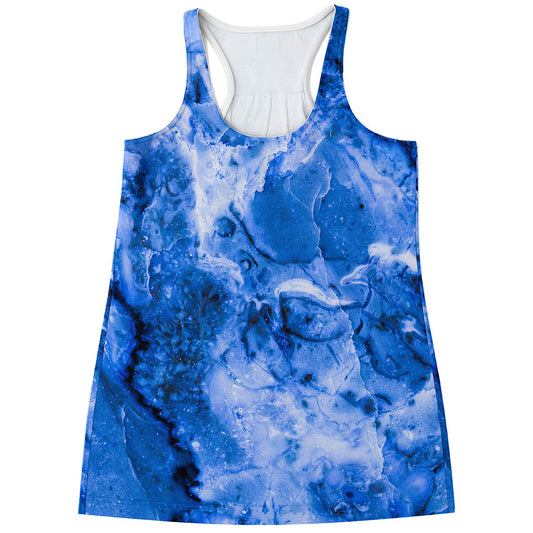 Blue Sapphire Marble Print Women's Racerback Tank Top