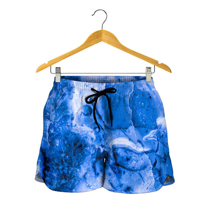 Blue Sapphire Marble Print Women's Shorts