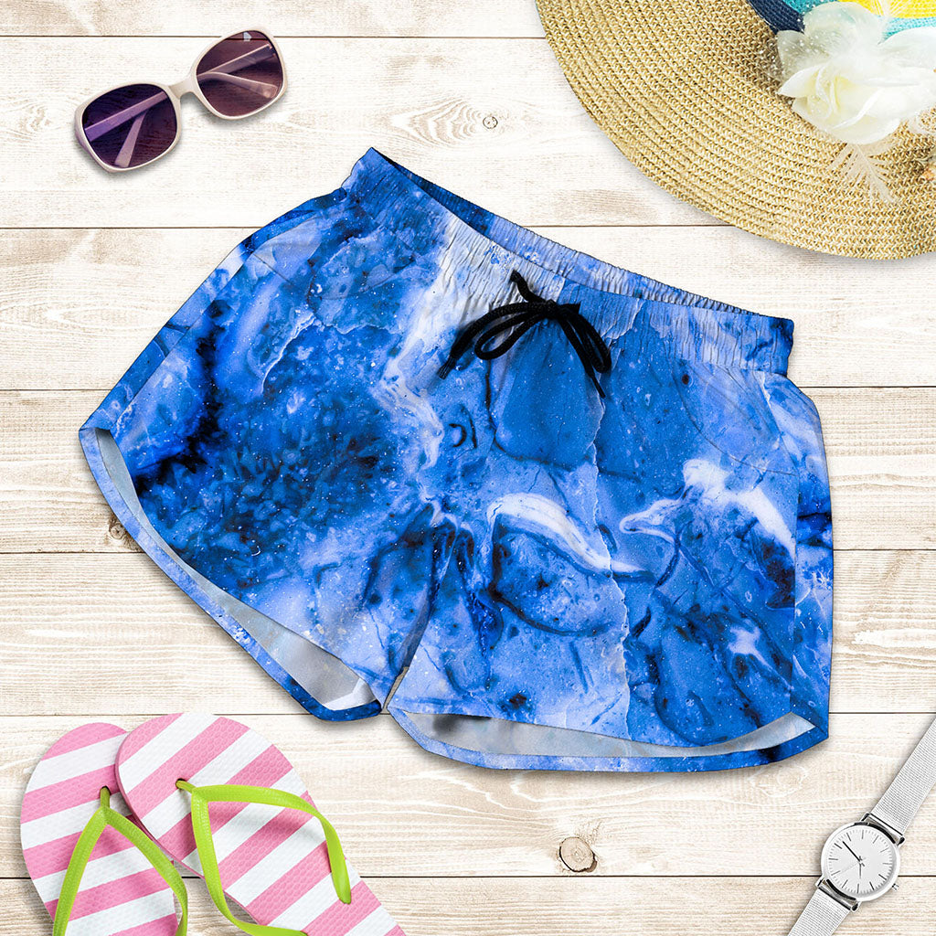 Blue Sapphire Marble Print Women's Shorts