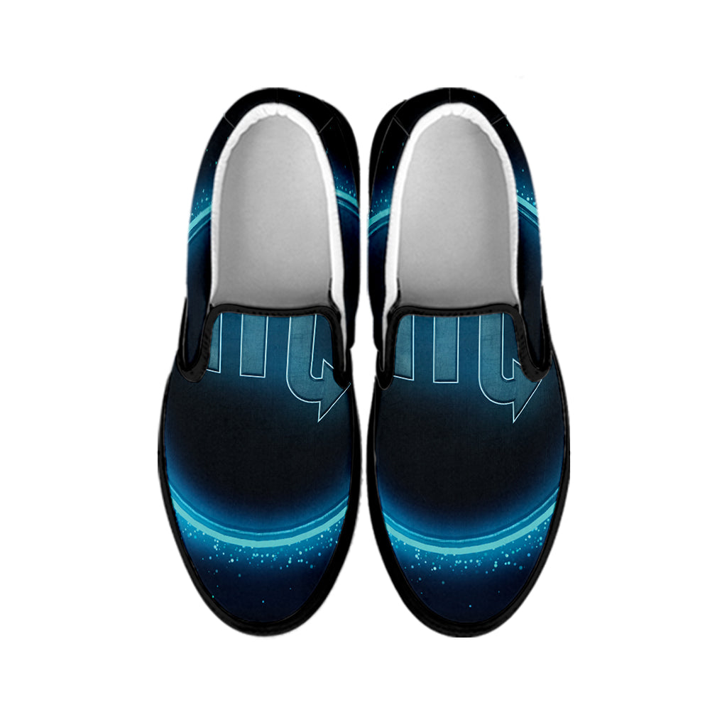 Blue Scorpio Zodiac Sign Print Black Slip On Shoes