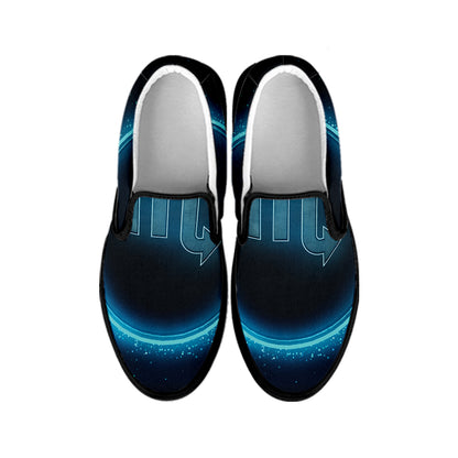 Blue Scorpio Zodiac Sign Print Black Slip On Shoes